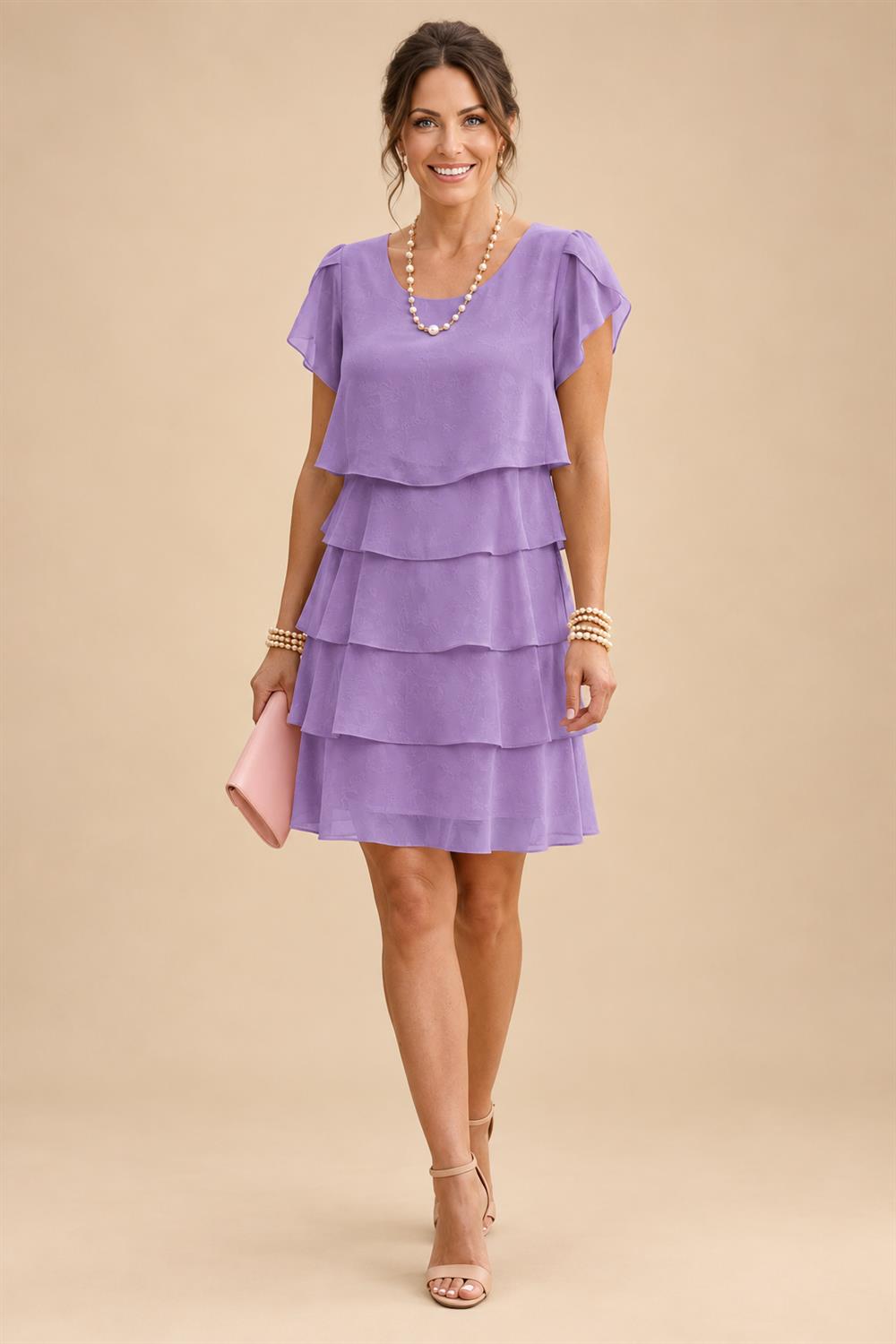Chiffon A-Line/Princess Scoop Neck Short Mother of the Bride & Groom Dresses Tiered (SHI22500912)