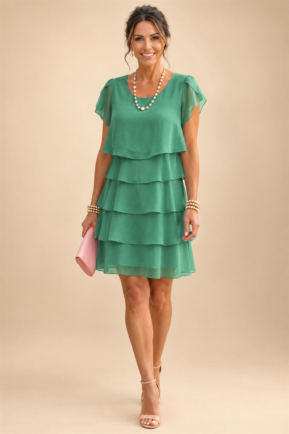 Chiffon A-Line/Princess Scoop Neck Short Mother of the Bride & Groom Dresses Tiered (SHI22500912)