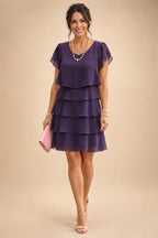 Chiffon A-Line/Princess Scoop Neck Short Mother of the Bride & Groom Dresses Tiered (SHI22500912)