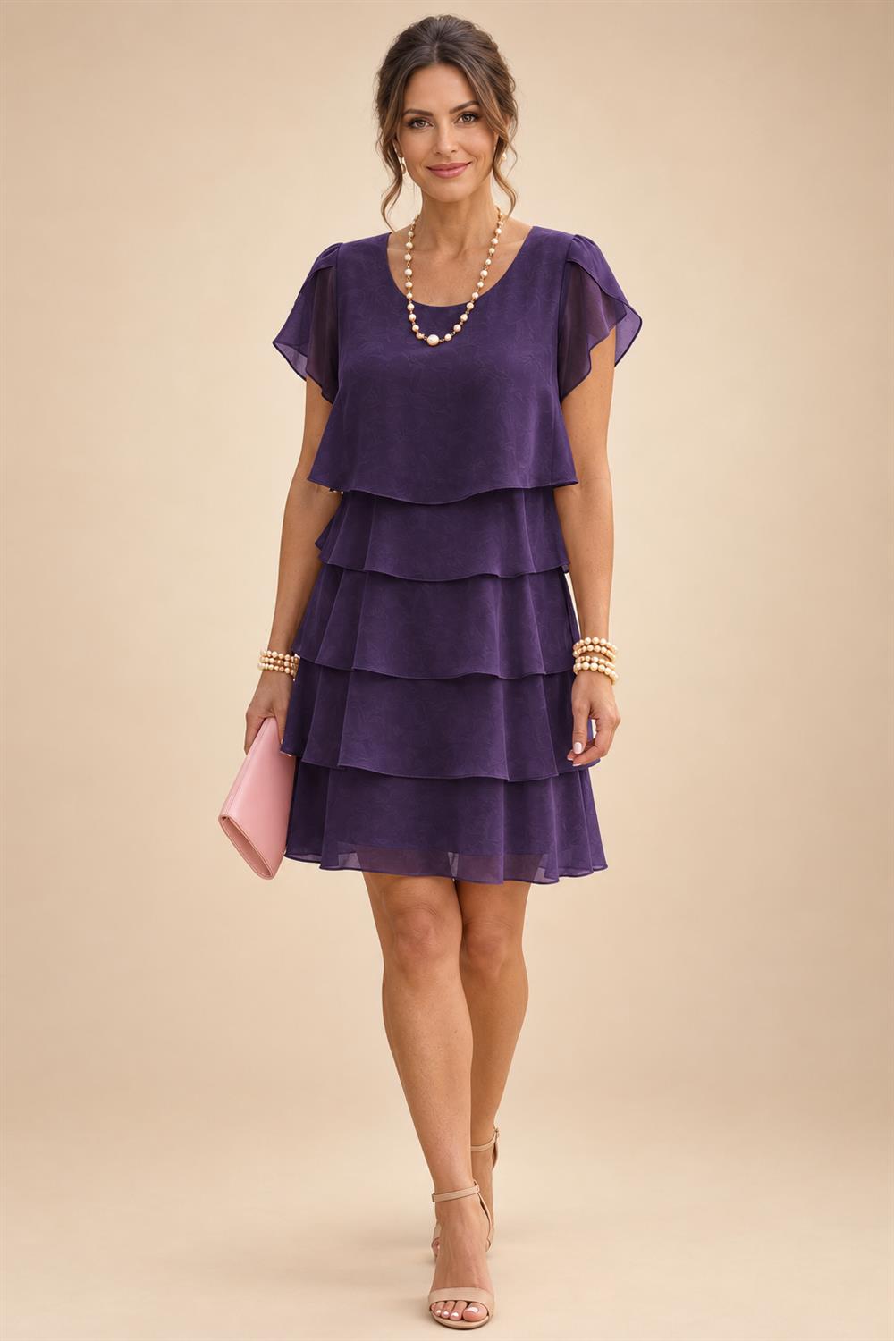 Chiffon A-Line/Princess Scoop Neck Short Mother of the Bride & Groom Dresses Tiered (SHI22500912)