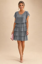 Chiffon A-Line/Princess Scoop Neck Short Mother of the Bride & Groom Dresses Tiered (SHI22500912)