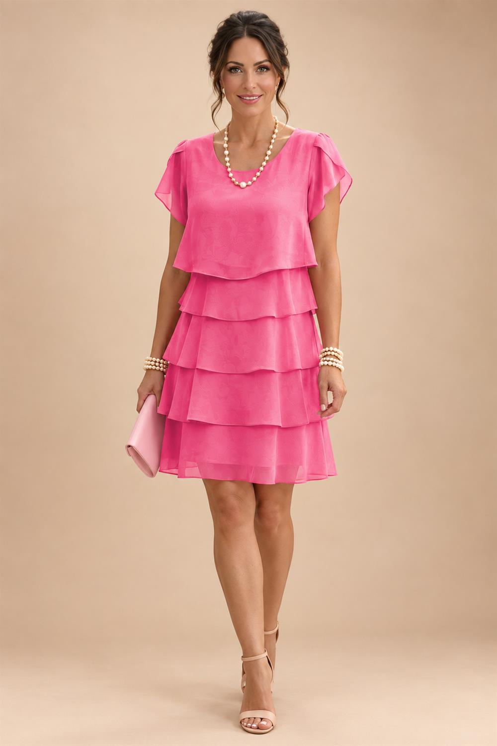 Chiffon A-Line/Princess Scoop Neck Short Mother of the Bride & Groom Dresses Tiered (SHI22500912)