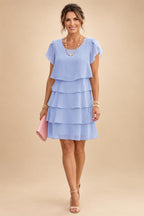 Chiffon A-Line/Princess Scoop Neck Short Mother of the Bride & Groom Dresses Tiered (SHI22500912)
