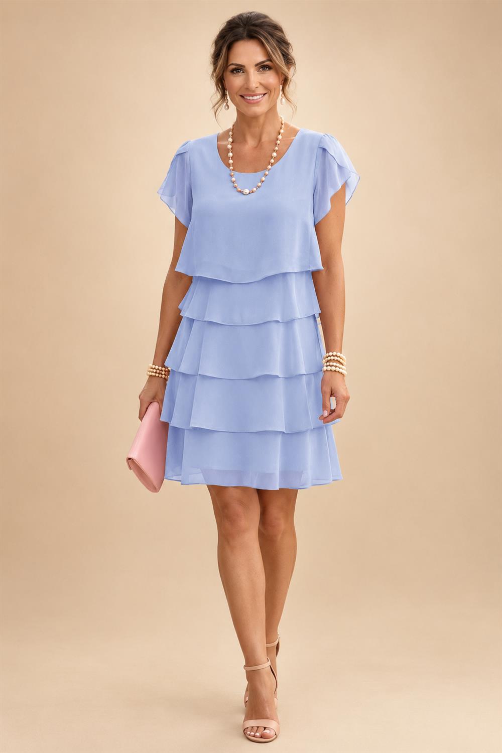 Chiffon A-Line/Princess Scoop Neck Short Mother of the Bride & Groom Dresses Tiered (SHI22500912)