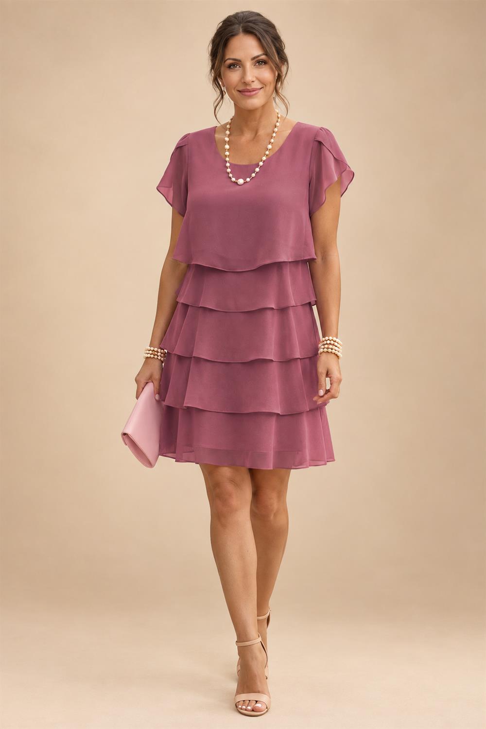 Chiffon A-Line/Princess Scoop Neck Short Mother of the Bride & Groom Dresses Tiered (SHI22500912)
