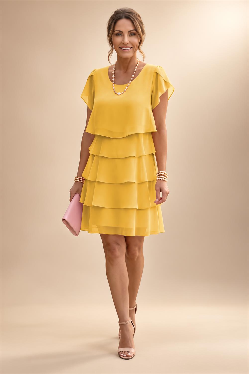 Chiffon A-Line/Princess Scoop Neck Short Mother of the Bride & Groom Dresses Tiered (SHI22500912)