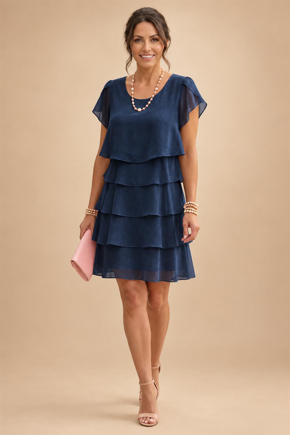Chiffon A-Line/Princess Scoop Neck Short Mother of the Bride & Groom Dresses Tiered (SHI22500912)