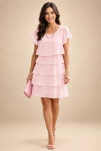 Chiffon A-Line/Princess Scoop Neck Short Mother of the Bride & Groom Dresses Tiered (SHI22500912)