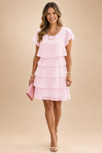 Chiffon A-Line/Princess Scoop Neck Short Mother of the Bride & Groom Dresses Tiered (SHI22500912)