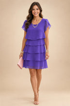 Chiffon A-Line/Princess Scoop Neck Short Mother of the Bride & Groom Dresses Tiered (SHI22500912)
