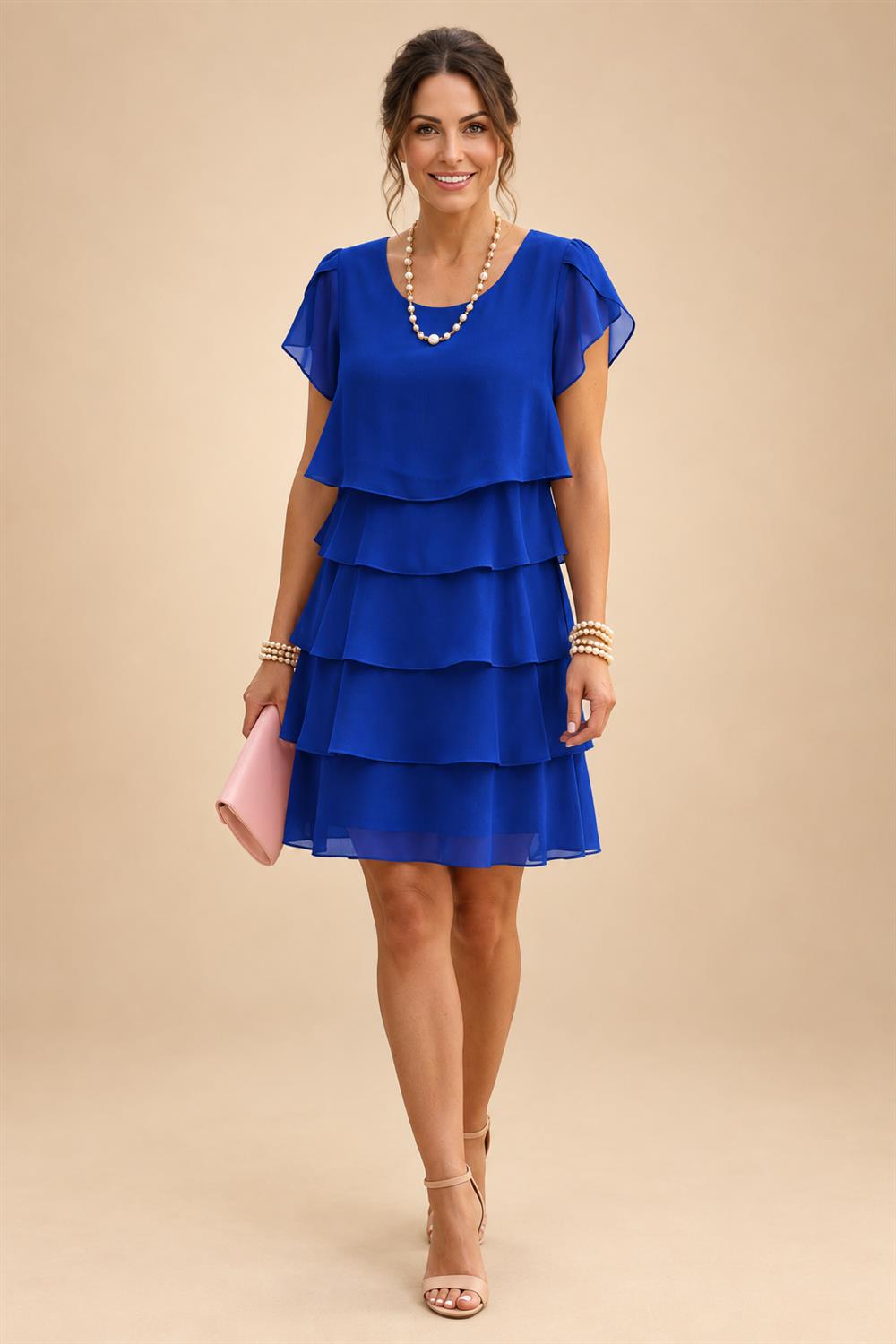 Chiffon A-Line/Princess Scoop Neck Short Mother of the Bride & Groom Dresses Tiered (SHI22500912)
