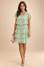 Chiffon A-Line/Princess Scoop Neck Short Mother of the Bride & Groom Dresses Tiered (SHI22500912)