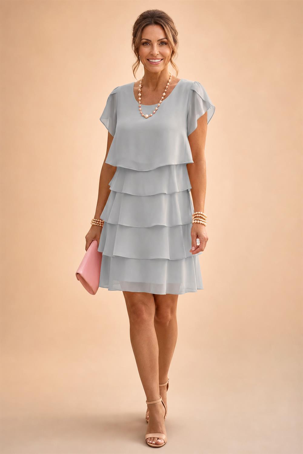 Chiffon A-Line/Princess Scoop Neck Short Mother of the Bride & Groom Dresses Tiered (SHI22500912)