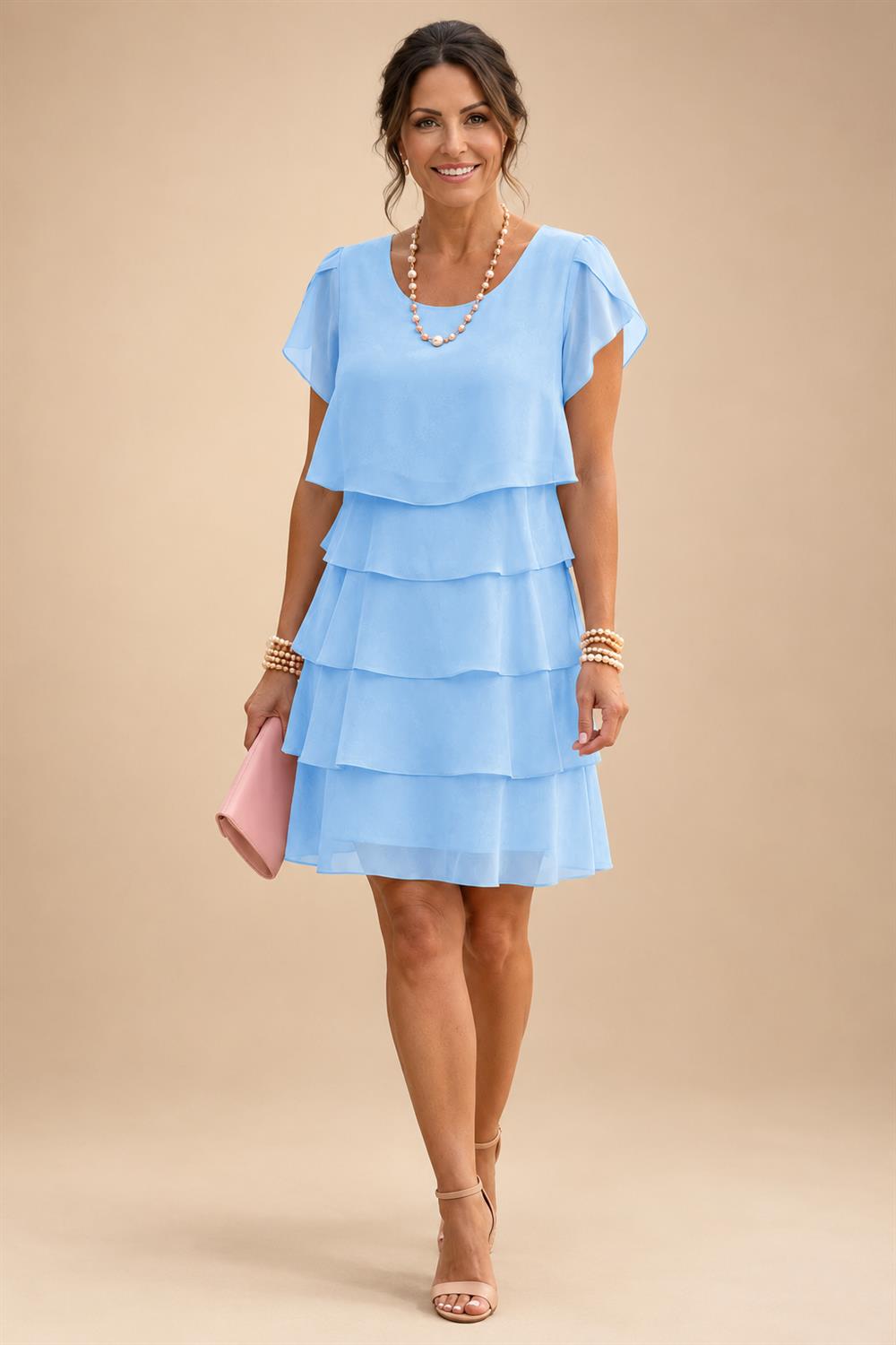 Chiffon A-Line/Princess Scoop Neck Short Mother of the Bride & Groom Dresses Tiered (SHI22500912)