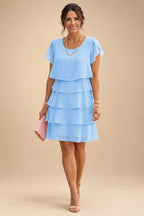 Chiffon A-Line/Princess Scoop Neck Short Mother of the Bride & Groom Dresses Tiered (SHI22500912)