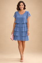 Chiffon A-Line/Princess Scoop Neck Short Mother of the Bride & Groom Dresses Tiered (SHI22500912)