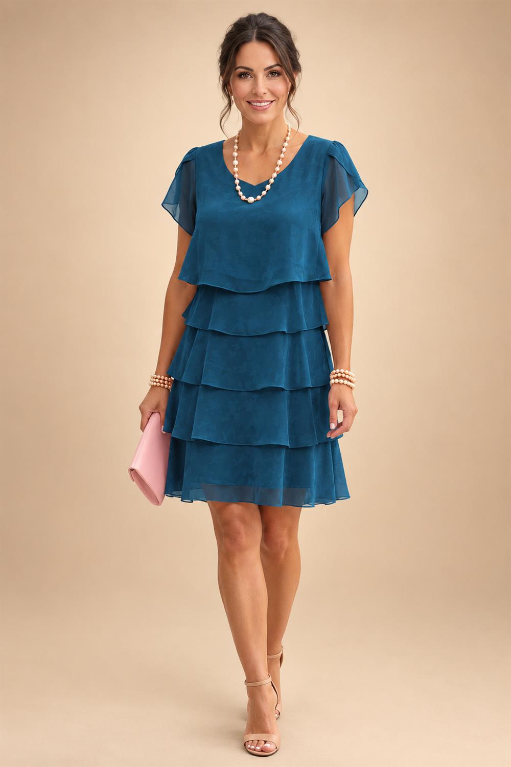 Chiffon A-Line/Princess Scoop Neck Short Mother of the Bride & Groom Dresses Tiered (SHI22500912)