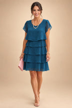 Chiffon A-Line/Princess Scoop Neck Short Mother of the Bride & Groom Dresses Tiered (SHI22500912)
