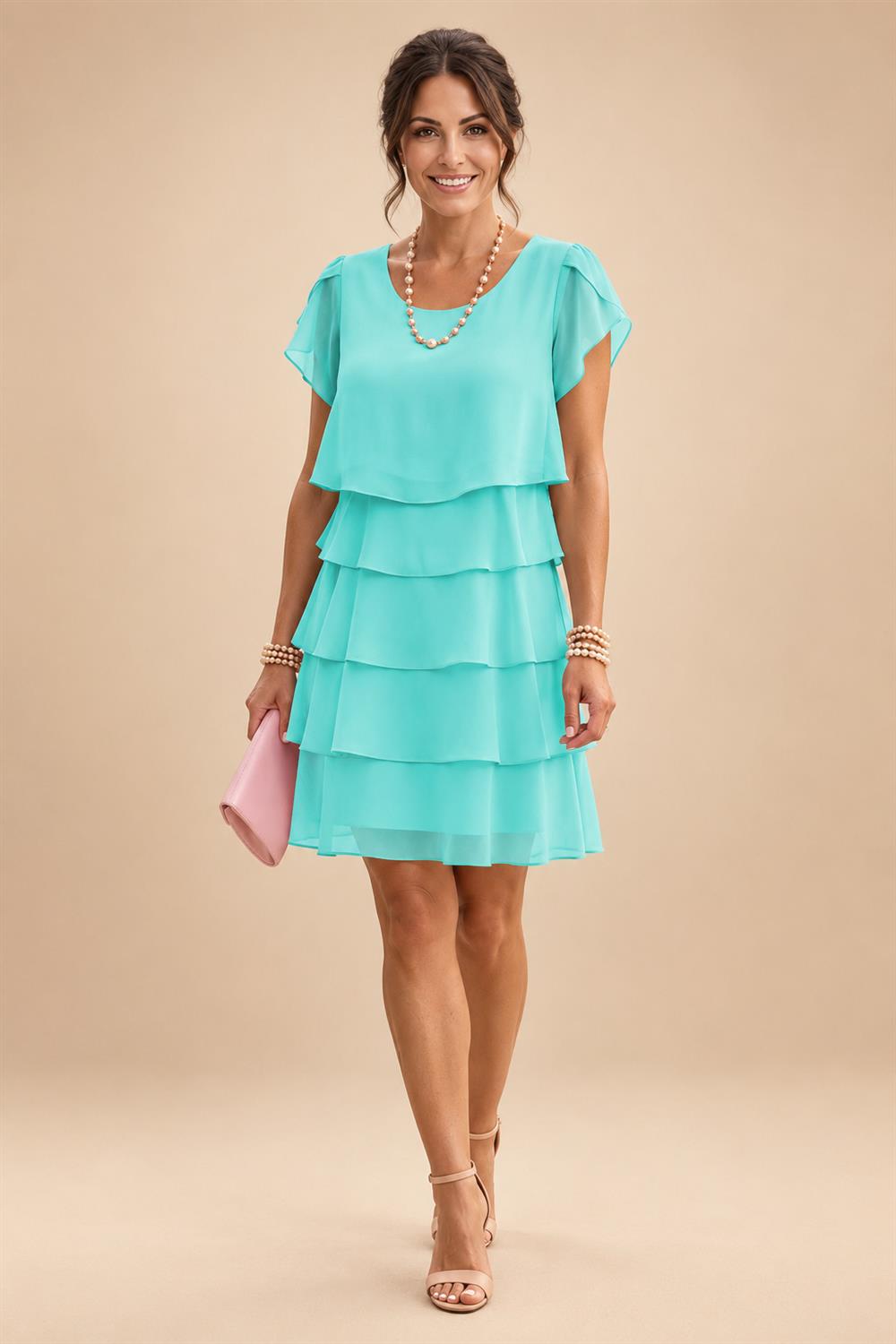 Chiffon A-Line/Princess Scoop Neck Short Mother of the Bride & Groom Dresses Tiered (SHI22500912)