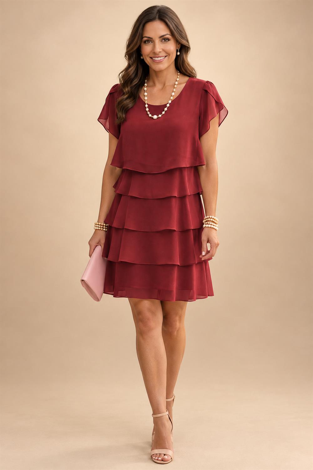 Chiffon A-Line/Princess Scoop Neck Short Mother of the Bride & Groom Dresses Tiered (SHI22500912)