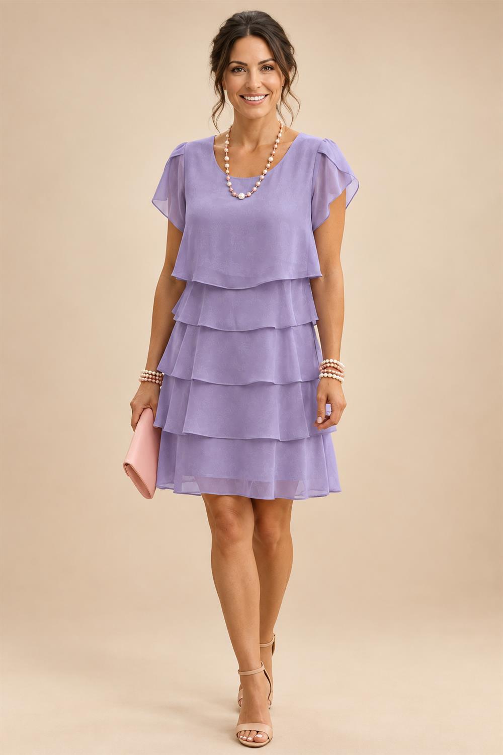 Chiffon A-Line/Princess Scoop Neck Short Mother of the Bride & Groom Dresses Tiered (SHI22500912)