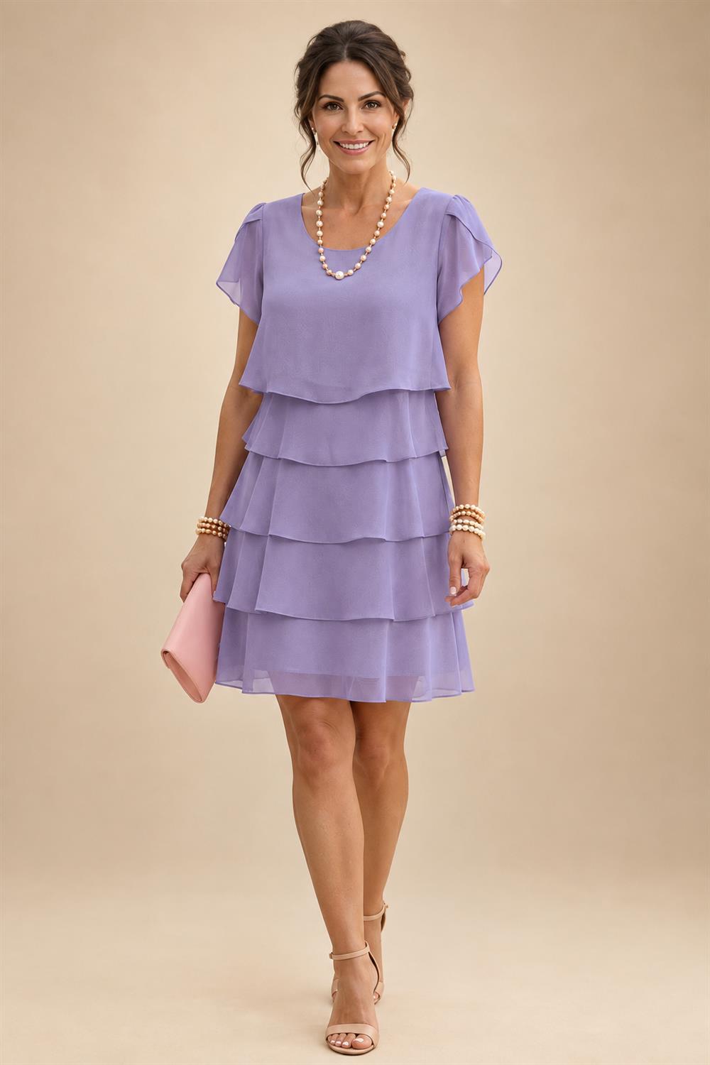 Chiffon A-Line/Princess Scoop Neck Short Mother of the Bride & Groom Dresses Tiered (SHI22500912)