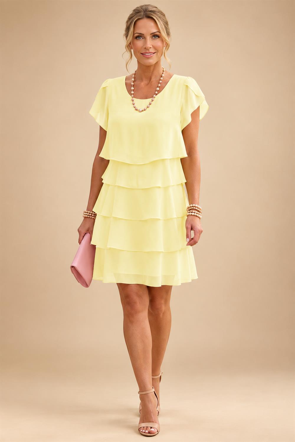 Chiffon A-Line/Princess Scoop Neck Short Mother of the Bride & Groom Dresses Tiered (SHI22500912)