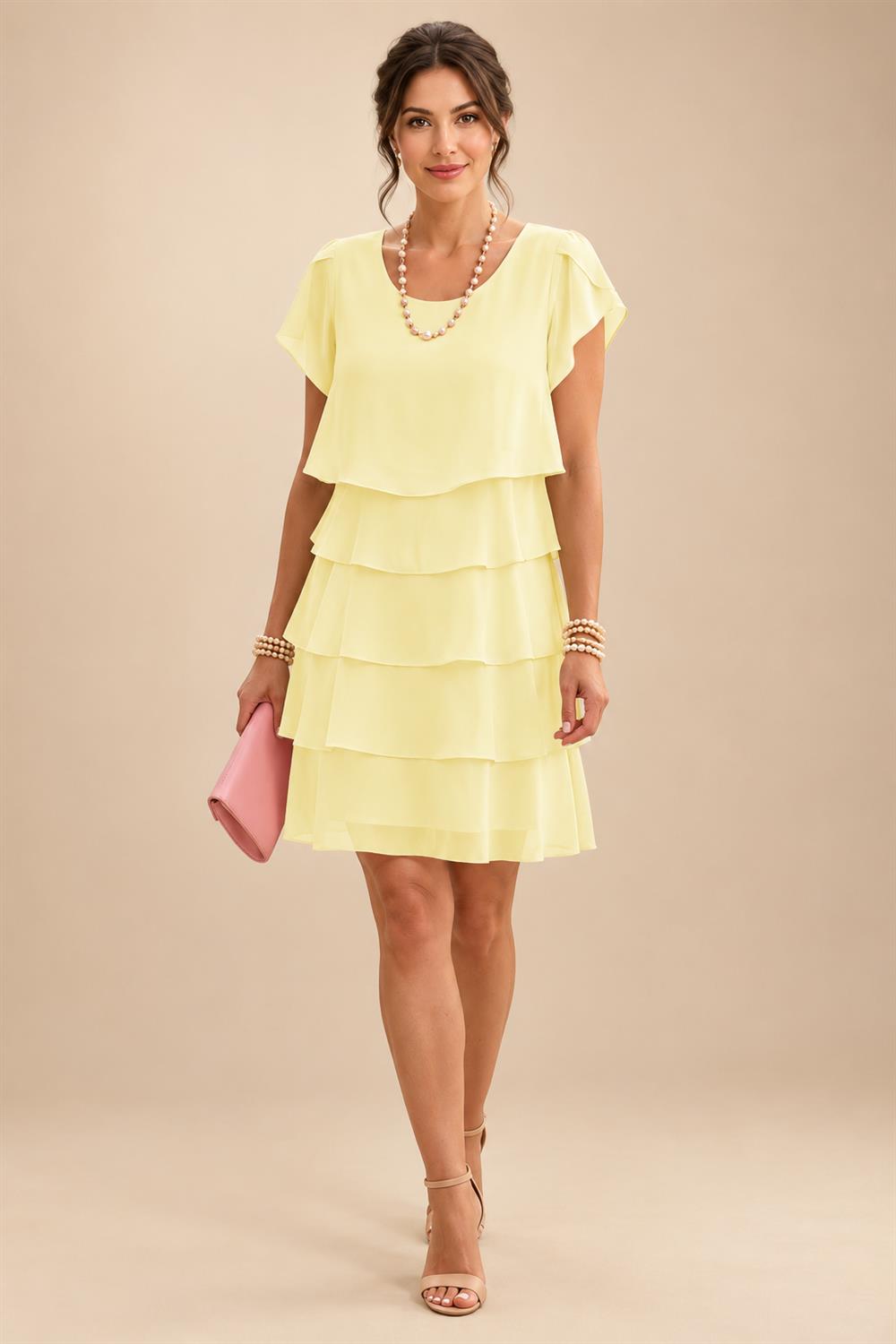 Chiffon A-Line/Princess Scoop Neck Short Mother of the Bride & Groom Dresses Tiered (SHI22500912)