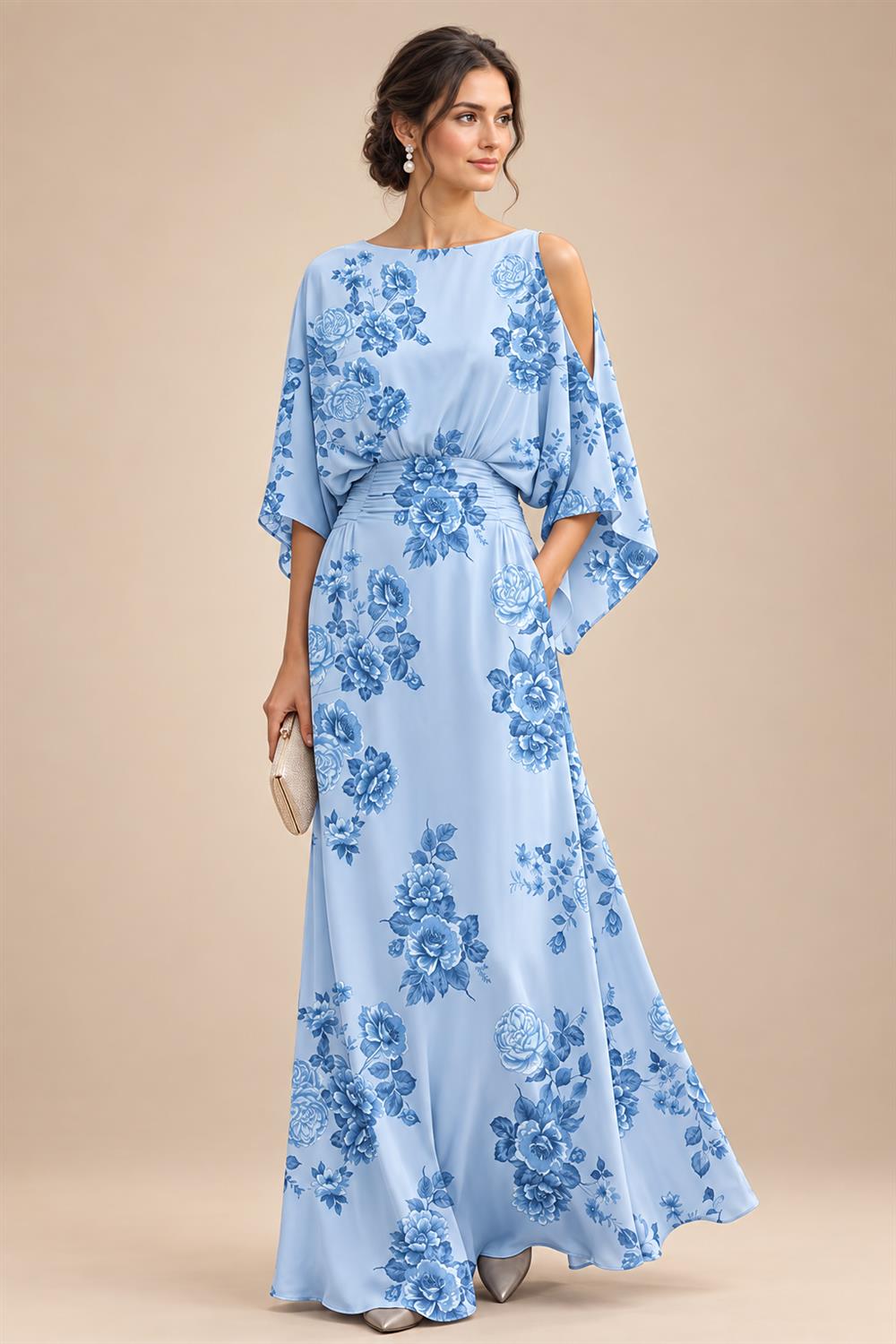Floral Print A-Line/Princess Scoop Neck Floor-Length Mother of the Bride & Groom Dresses with Pockets (SHI22500916)