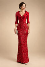 Sheath/Column V-Neck Stretch Jersey Maxi Mother of the Bride & Groom Dresses with Ruffles & Slit (SHI22501648)