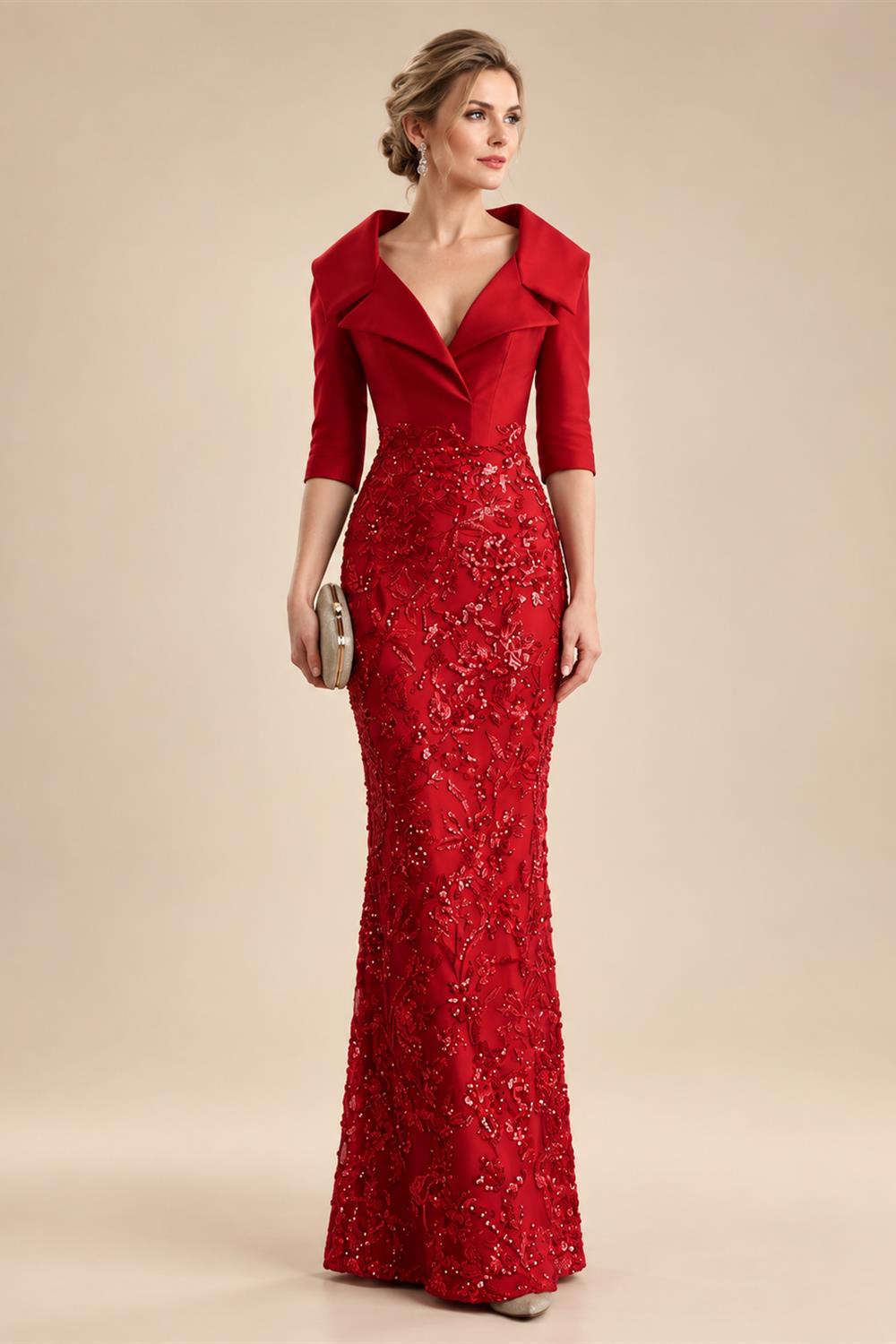 A-Line/Princess V-Neck Chiffon Maxi Mother of the Bride & Groom Dresses with Lace Appliques, Sweep Train & Bow (SHI22501641)