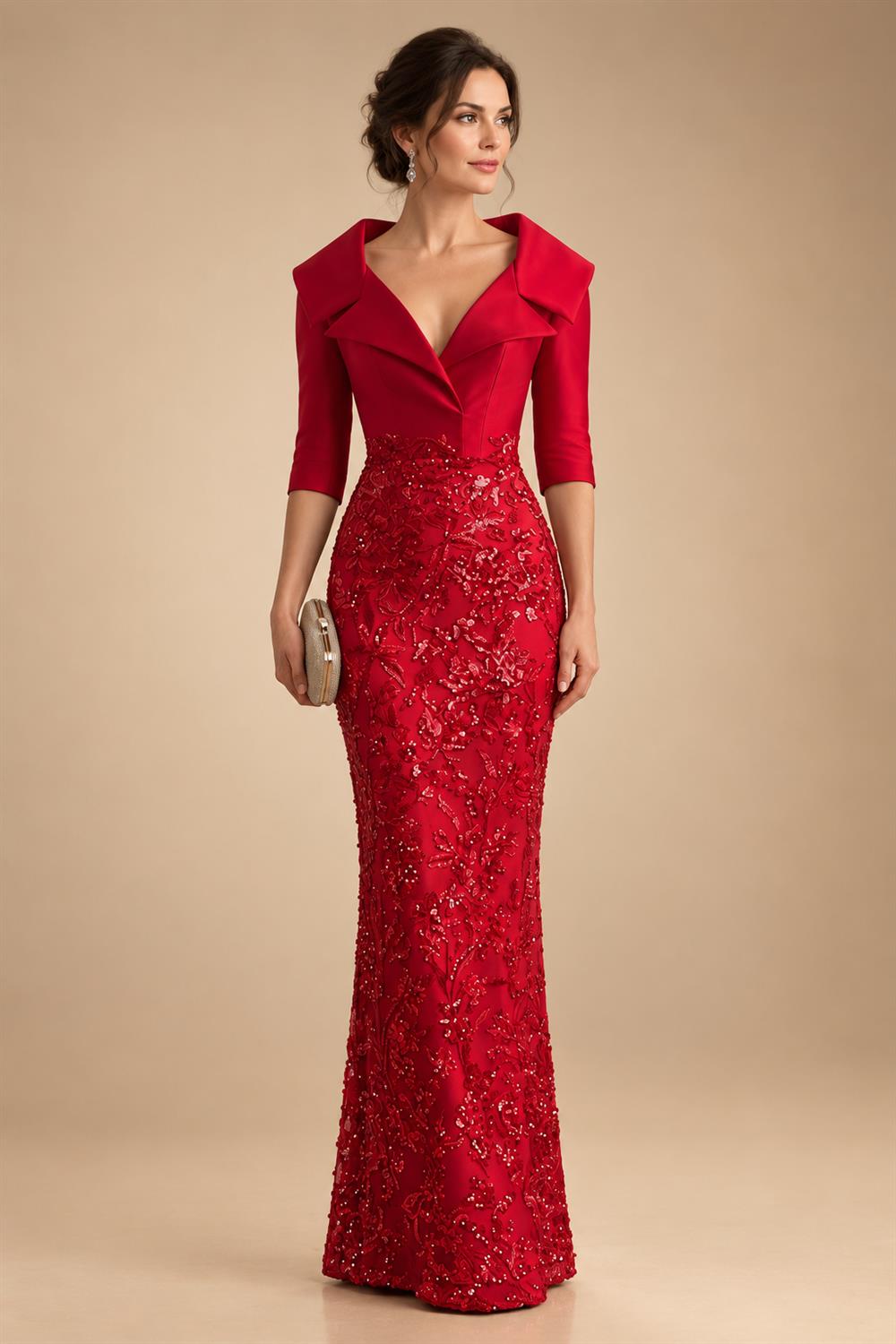 Sequin Floral Sheath Floor-Length Mother of the Bride & Groom Dresses with Satin Bodice (SHI22500925)