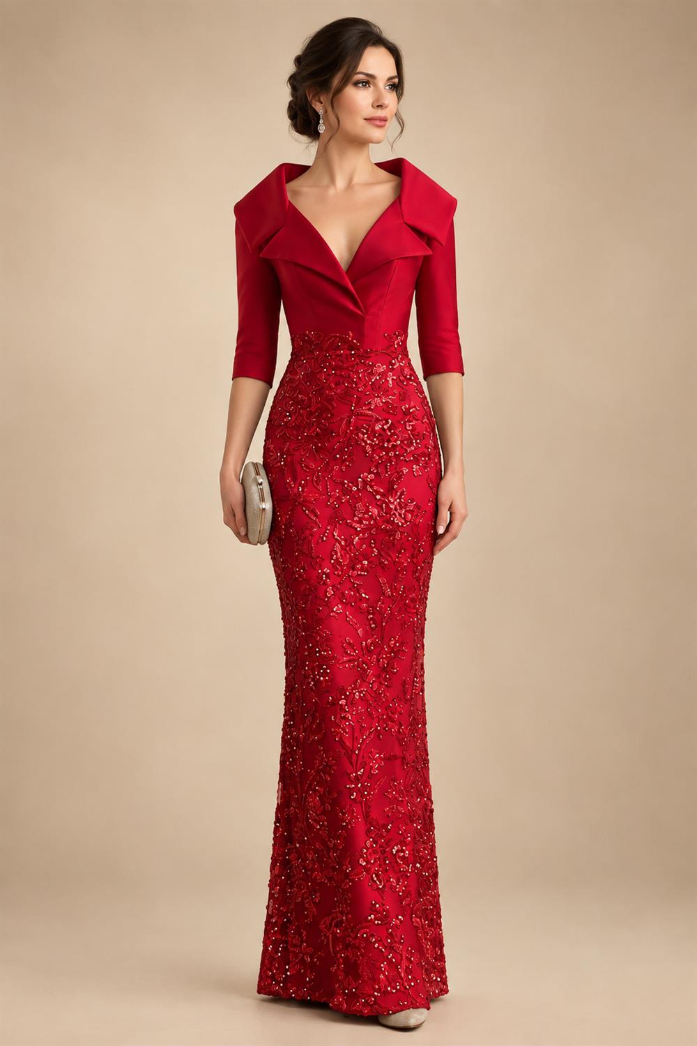 Sequin Floral Sheath Floor-Length Mother of the Bride & Groom Dresses with Satin Bodice (SHI22500925)