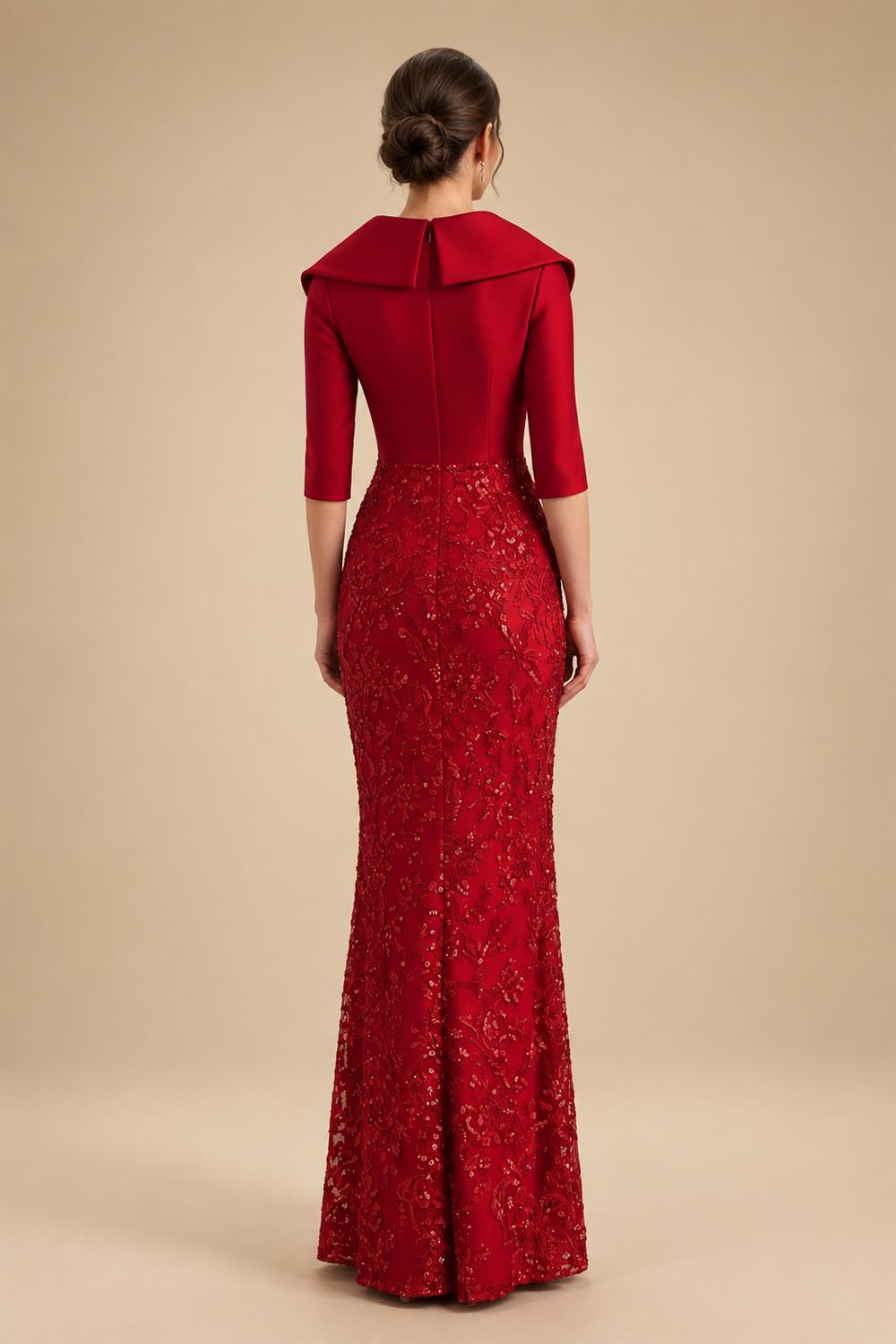 A-Line/Princess Scoop Neck Satin High-Low Mother of the Bride & Groom Dresses with Sequin Floral & Pleats (SHI22501631)