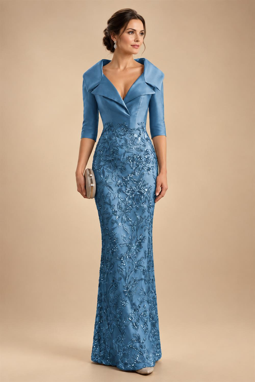 Sequin Floral Sheath Floor-Length Mother of the Bride & Groom Dresses with Satin Bodice (SHI22500925)