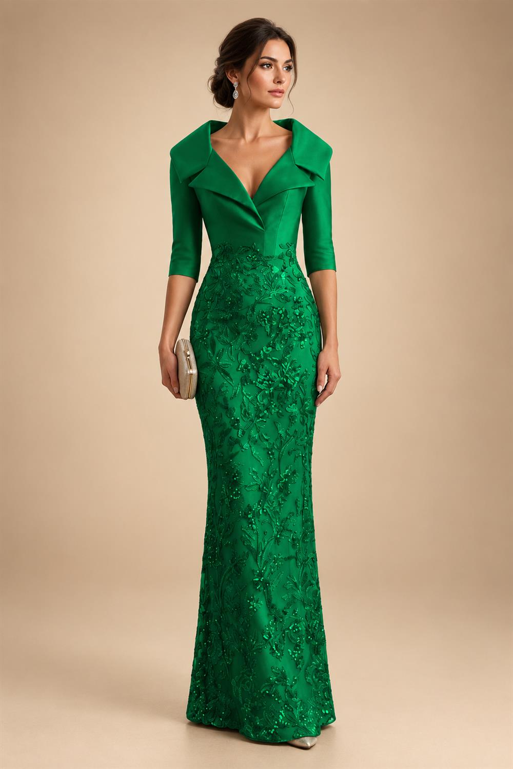 Sequin Floral Sheath Floor-Length Mother of the Bride & Groom Dresses with Satin Bodice (SHI22500925)