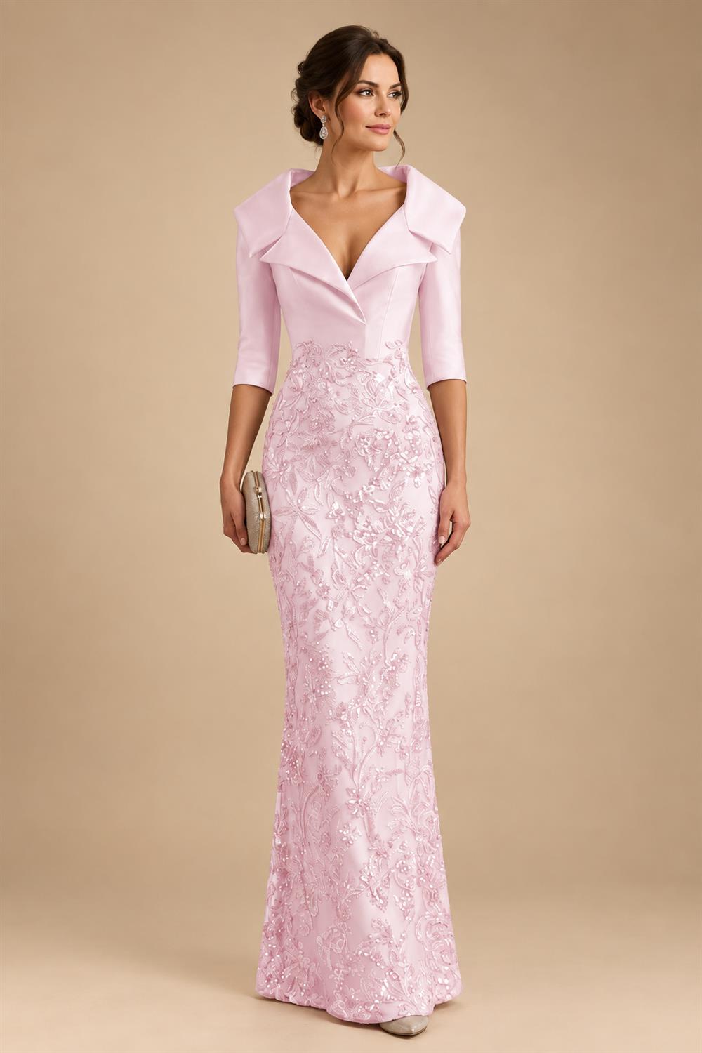 Sequin Floral Sheath Floor-Length Mother of the Bride & Groom Dresses with Satin Bodice (SHI22500925)