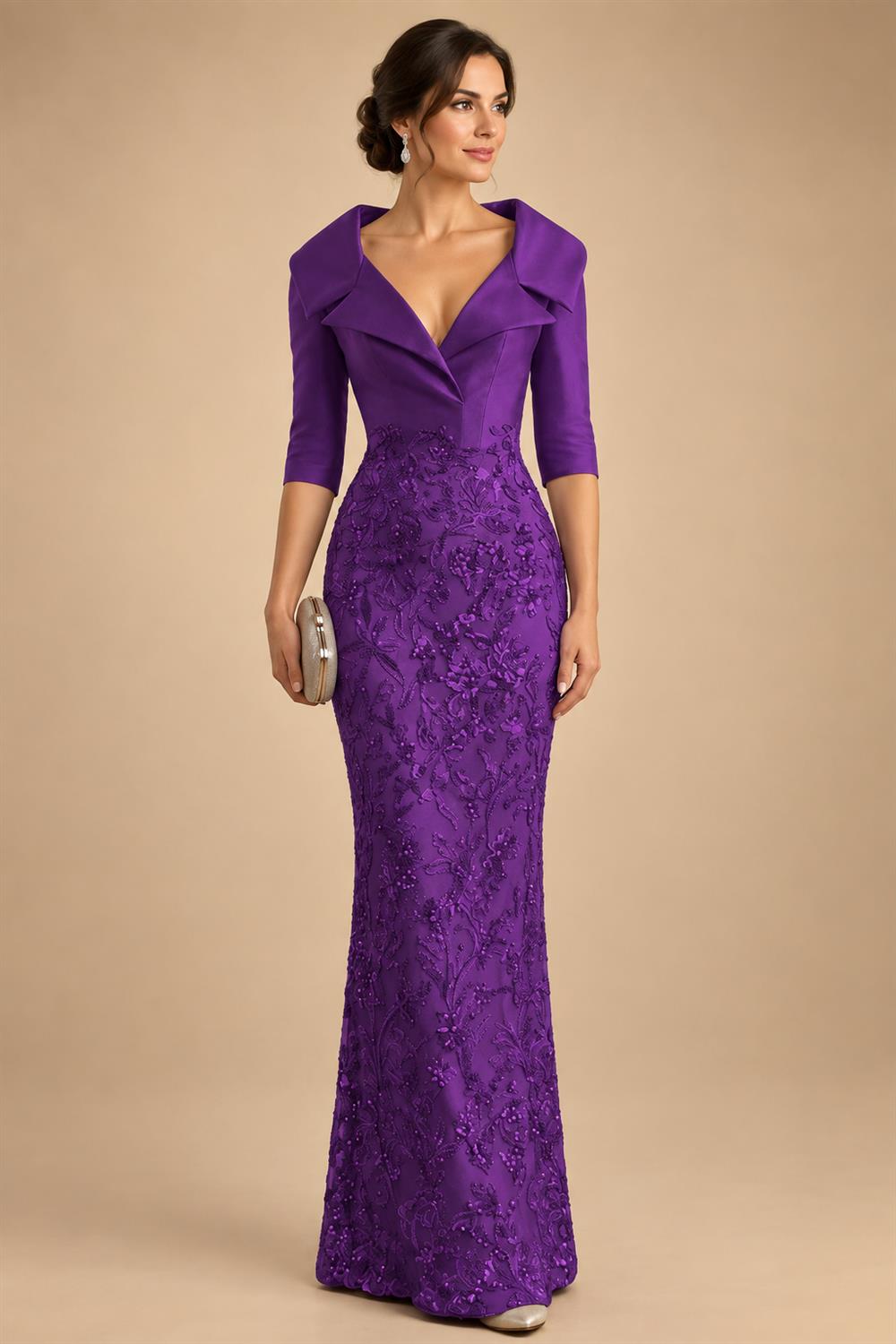 Sequin Floral Sheath Floor-Length Mother of the Bride & Groom Dresses with Satin Bodice (SHI22500925)