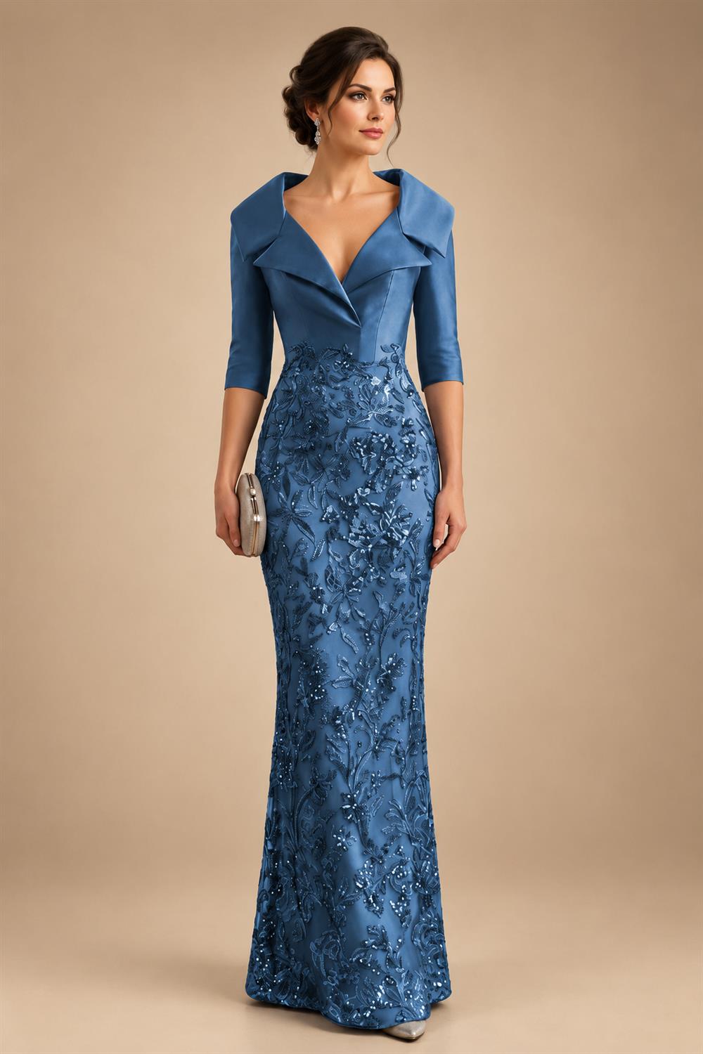 Sequin Floral Sheath Floor-Length Mother of the Bride & Groom Dresses with Satin Bodice (SHI22500925)