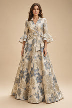 Jacquard A-Line/Princess V-Neck Floor-Length Mother of the Bride & Groom Dresses with Belt (SHI22500943)