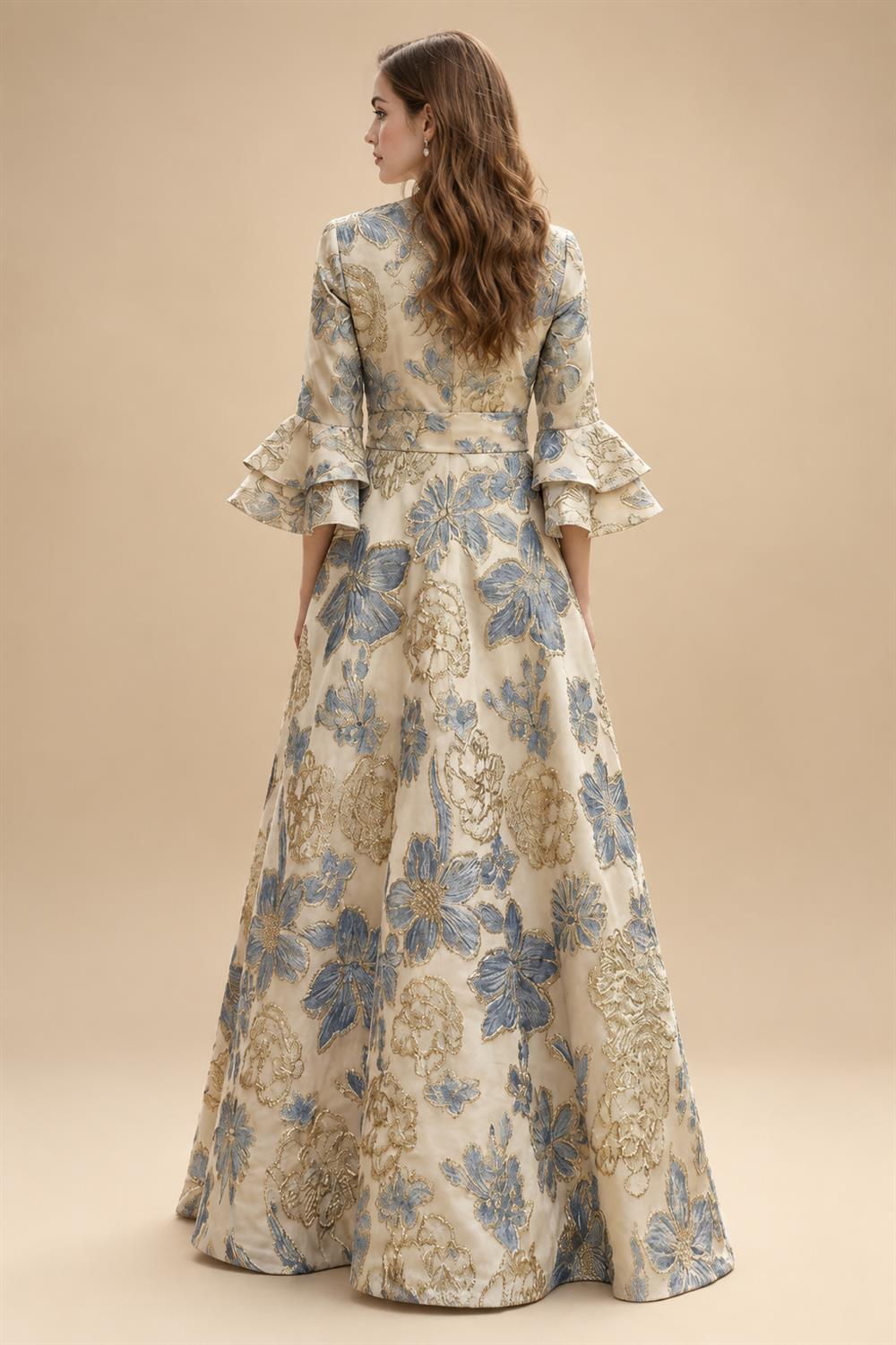 Jacquard A-Line/Princess V-Neck Floor-Length Mother of the Bride & Groom Dresses with Belt (SHI22500943)