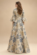 Jacquard A-Line/Princess V-Neck Floor-Length Mother of the Bride & Groom Dresses with Belt (SHI22500943)