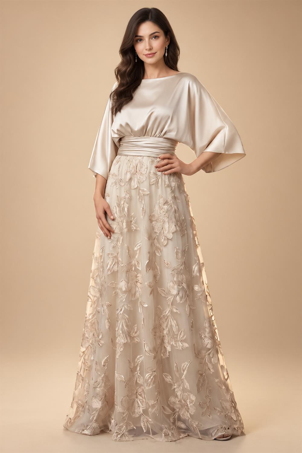 Chiffon A-Line/Princess Scoop Neck Floor-Length Mother of the Bride & Groom Dresses with Ruched Waist (SHI22501277)