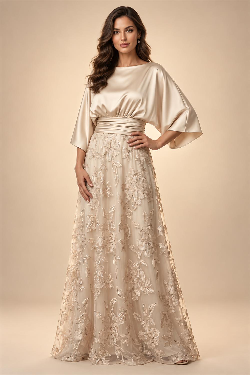 Satin A Line Round Neck Ruched Pleats Mother of the Bride & Groom Dresses (SHI22500952)