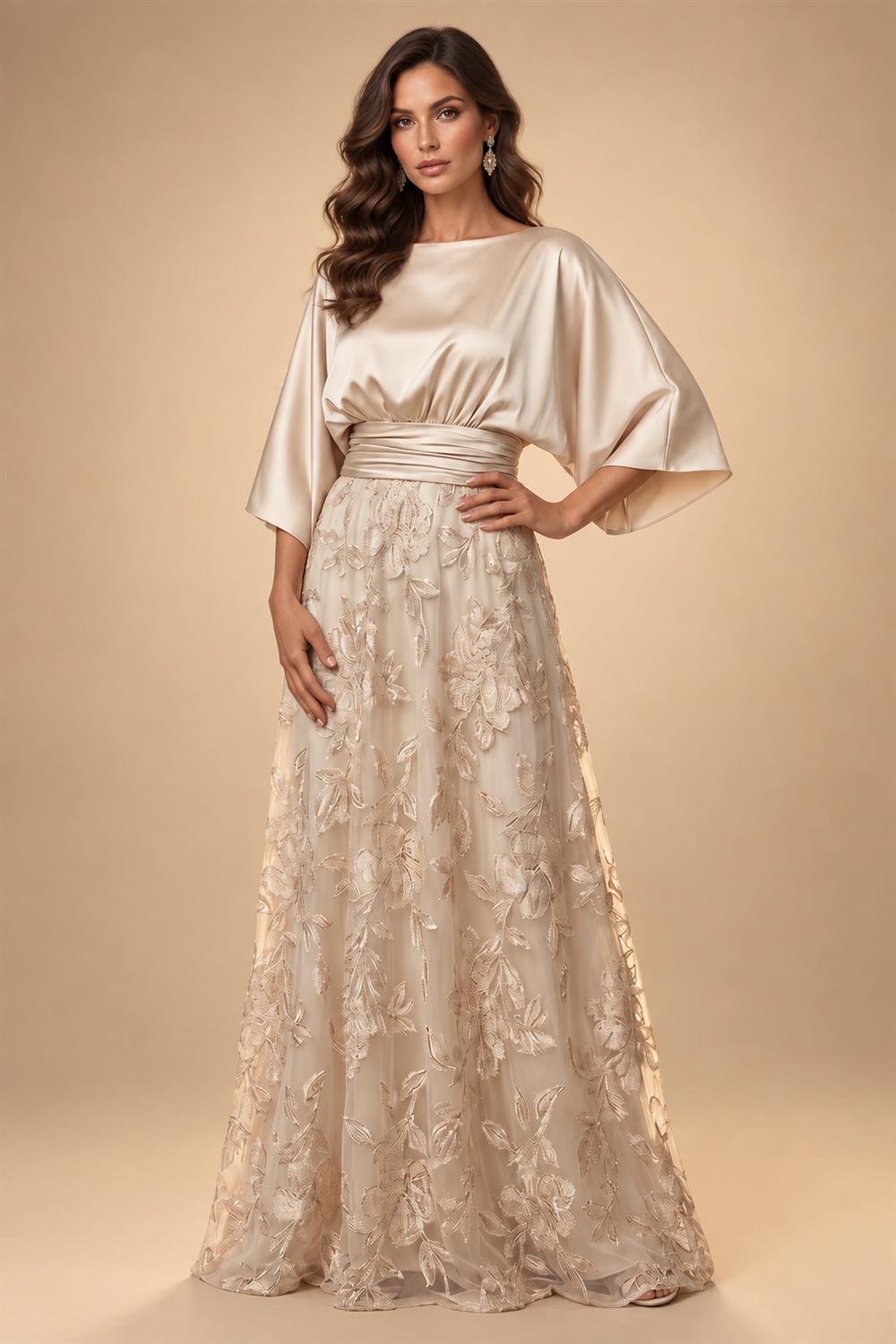 Satin A Line Round Neck Ruched Pleats Mother of the Bride & Groom Dresses (SHI22500952)