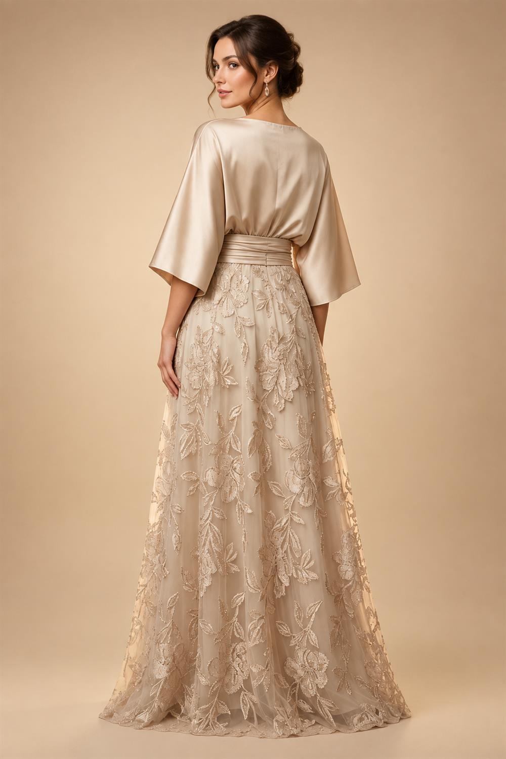 Sheath/Column Lace Appliques Maxi Mother of the Bride & Groom Dresses with Ruched Waist & Satin Bodice (SHI22501596)