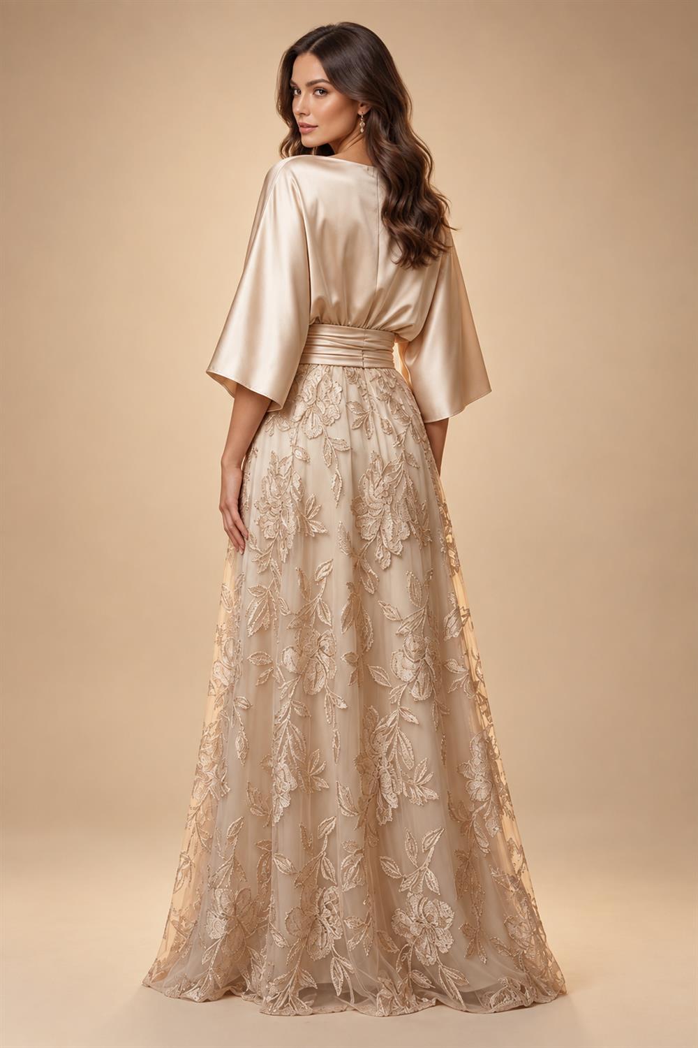 Satin A Line Round Neck Ruched Pleats Mother of the Bride & Groom Dresses (SHI22500952)