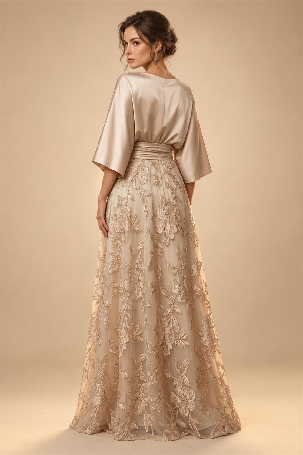 Satin A Line Round Neck Ruched Pleats Mother of the Bride & Groom Dresses (SHI22500952)