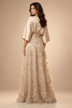 A-Line/Princess V-Neck Chiffon Maxi Mother of the Bride & Groom Dresses with Feather Trim & Pleats (SHI22501651)