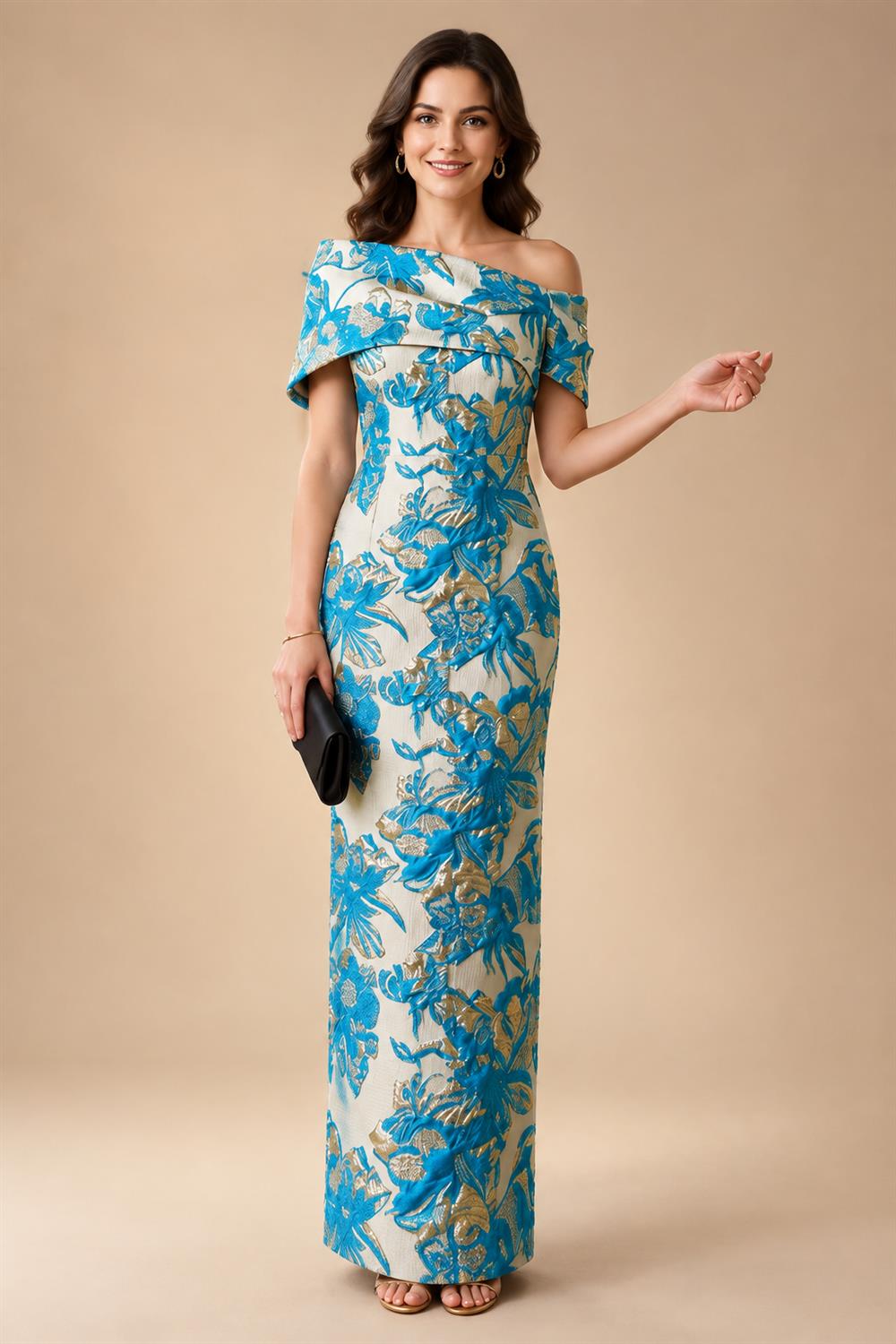 Jacquard Sheath Off the Shoulder Ruched Corset Mother of the Bride & Groom Dresses (SHI22500958)